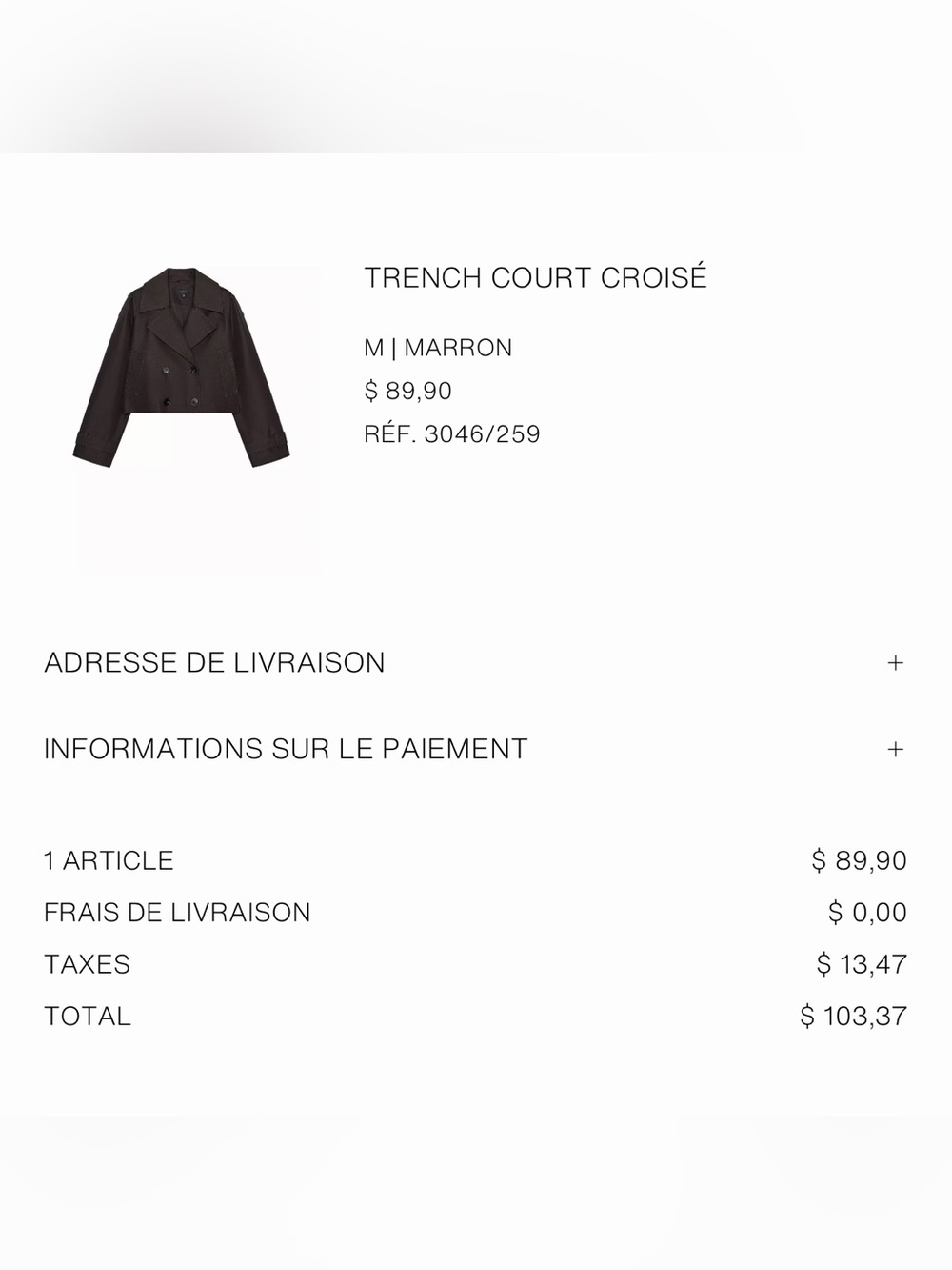 Zara Cropped Double-Breasted Trench Coat - Dark Brown